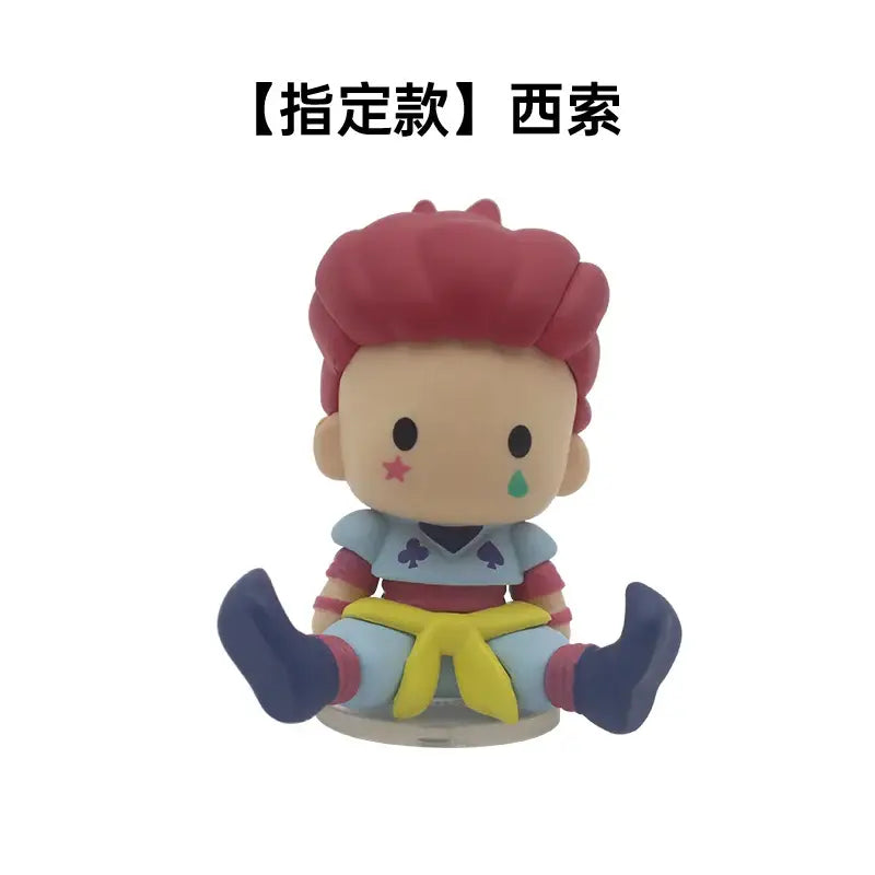 Hunter x hunter chibi pvc model ornament featuring a character with vibrant red hair in a blue outfit with purple and yellow details