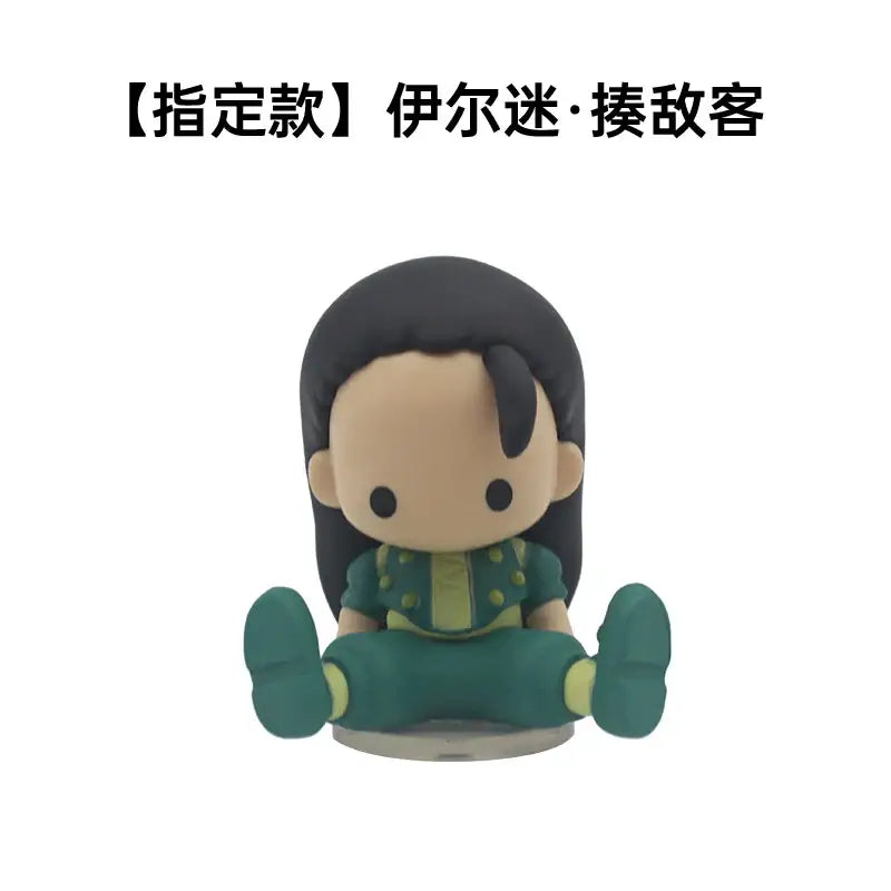 Chibi hunter x hunter pvc model ornament featuring a character with long black hair in green and yellow outfit