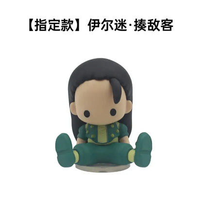 Chibi hunter x hunter pvc model ornament featuring a character with long black hair in green and yellow outfit