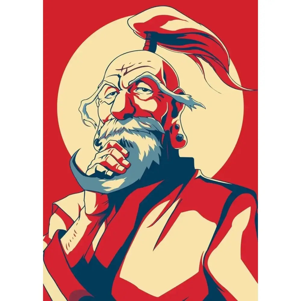 Hunter x hunter retro canvas print featuring a stylized elderly man with white beard red face paint for living room wall art