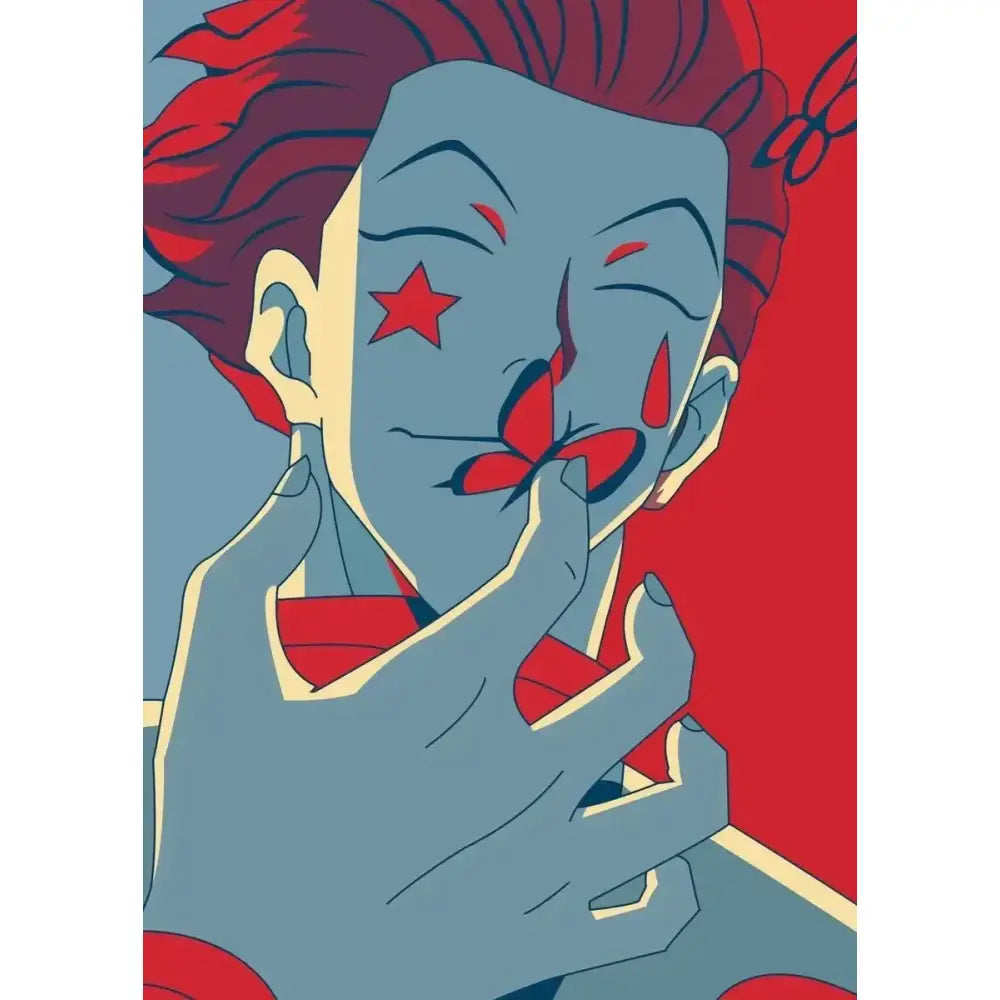 Stylized hunter x hunter retro canvas print featuring a blue-skinned character with red hair for living room wall art