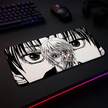 Hunter x hunter black and white anime mouse pad with detailed characters and rubber base for gaming use xxl 90x40cm 5mm