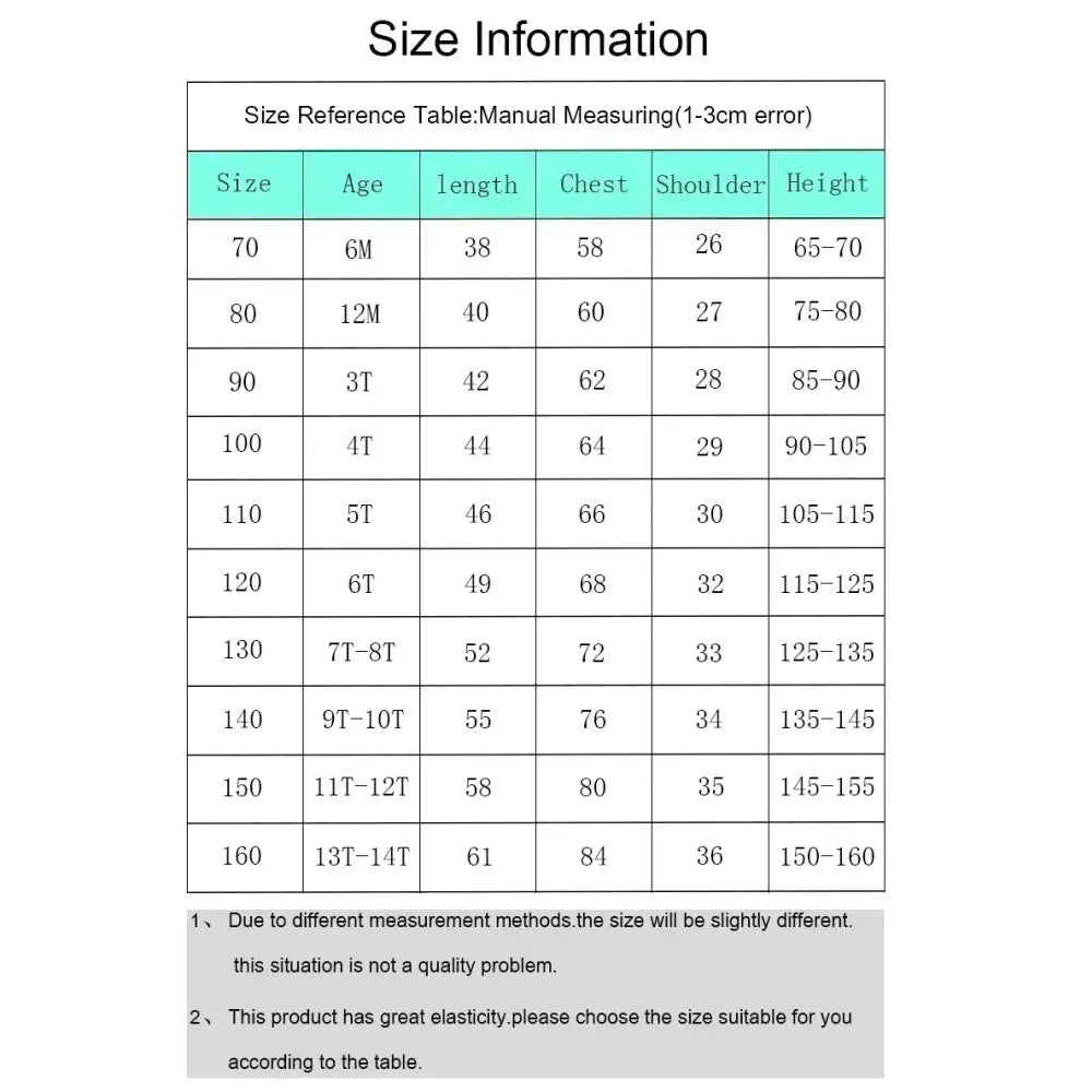 Size reference table in cm for hunter x hunter loose fit shizuku murasaki cotton t-shirt sizes 70 to 160