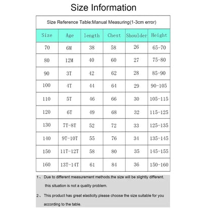Size reference table in cm for hunter x hunter loose fit shizuku murasaki cotton t-shirt sizes 70 to 160