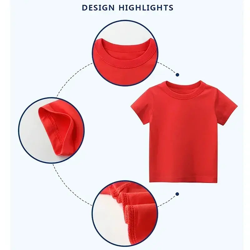Bright red kids anime print t-shirt with soft cotton fabric and ribbed neckline perfect for everyday wear