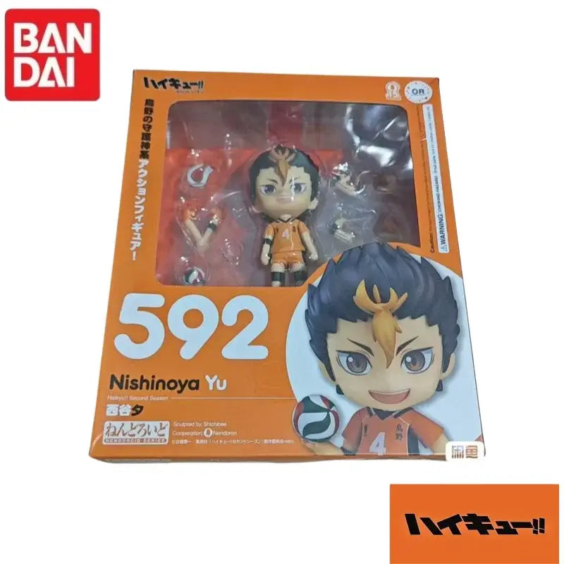 Orange and black nendoroid figure of nishinoya yu from haikyuu packaged in original bandai box for collection