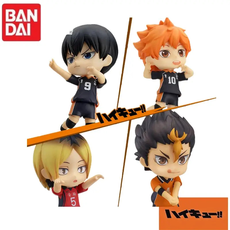 In stock original bandai gsc nendoroid haikyuu chibi vinyl figurines of shoyo hinata kageyama kenma in black and orange uniforms
