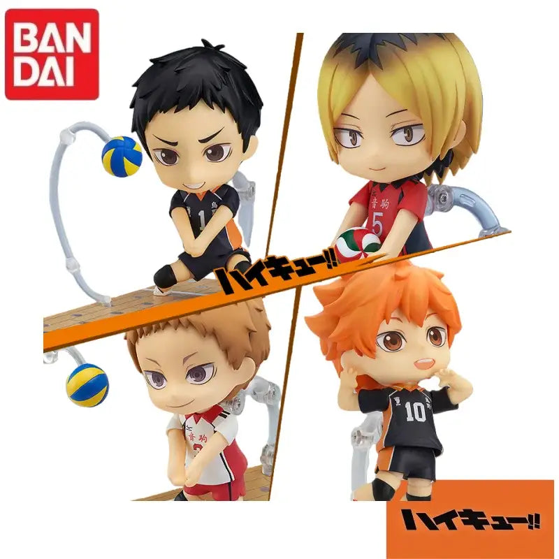 In stock original bandai gsc nendoroid haikyuu chibi volleyball figurines in detailed team uniforms with distinct hair colors and numbers