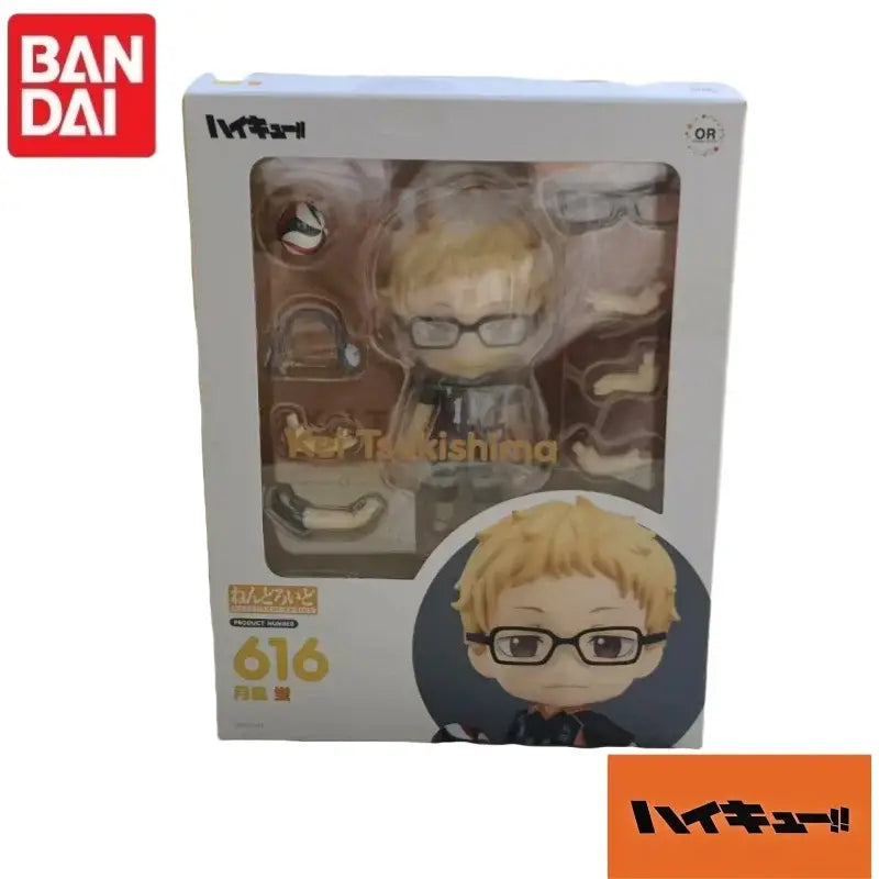 In stock original bandai gsc nendoroid haikyuu kuroo tadashi figure with blonde hair black glasses and dark blue uniform