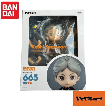 Nendoroid figure of koshi sugawara from haikyuu with gray hair in black uniform packaged in original bandai box