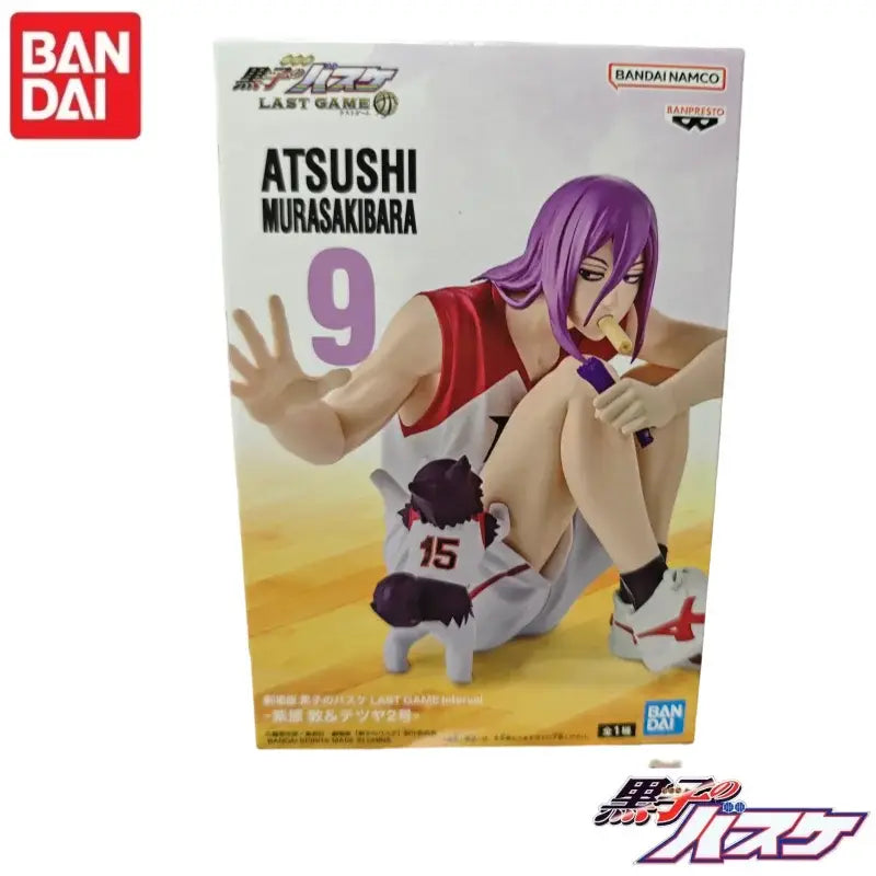 Purple-haired atsushi murasakibara figure in red white basketball uniform number 9 by bandai namco from kuroko tetsuya toy set