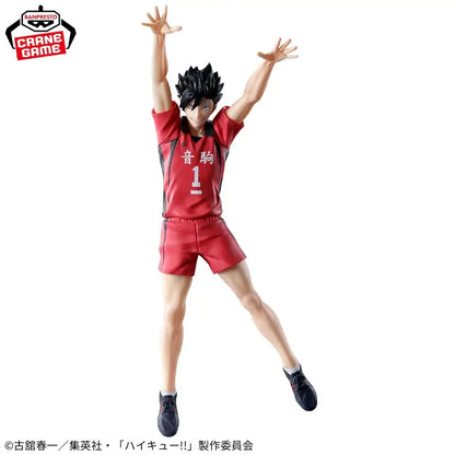 Red and black banpresto posing figure of tetsuro kuroo in haikyu anime jersey number 1 for collectors and customer service