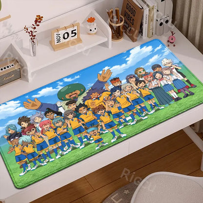 Inazuma Eleven desk mat mouse pad features vibrant yellow and blue characters on green rubber anti slip surface