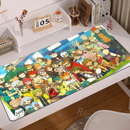 A vibrant inazuma eleven desk mat with colorful anime characters on a train rubber anti slip mouse pad xxl