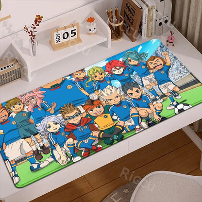 Inazuma eleven desk mat vibrant rubber anti-slip mouse pad with colorful anime soccer players on green field