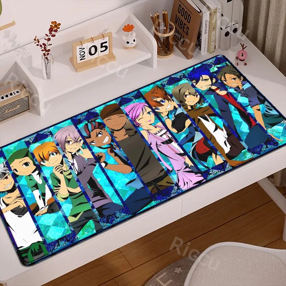 Blue and teal inazuma eleven desk mat mouse pad with glossy finish xxl rubber anti slip gaming surface