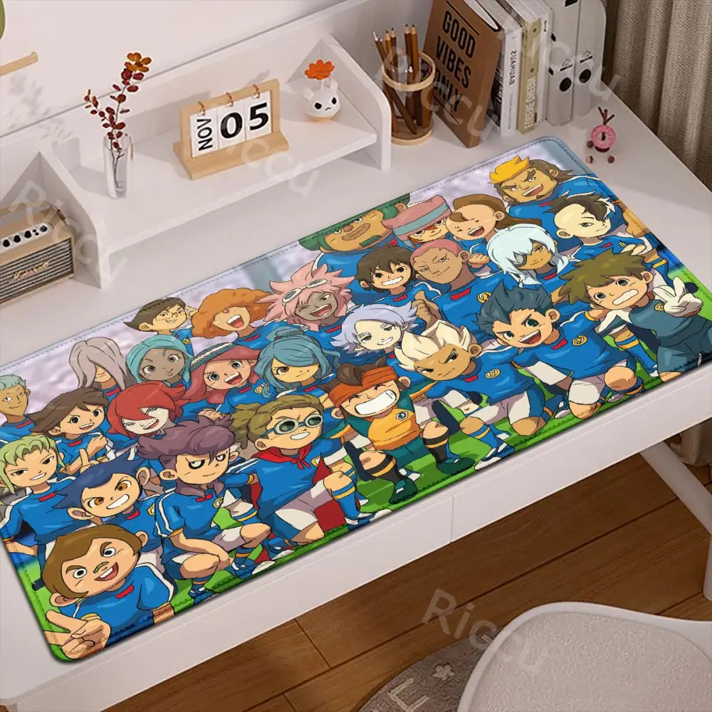 Blue and green cartoon soccer team-themed inazuma eleven rubber anti-slip desk mat and mouse pad xxl size