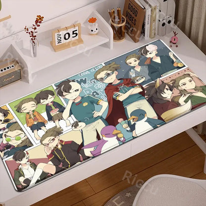 Colorful rectangular inazuma eleven desk mat with illustrated anime characters on vibrant anti slip rubber mouse pad