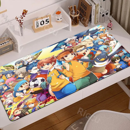 Vibrant inazuma eleven desk mat with colorful anime characters on a rectangular rubber anti slip mouse pad