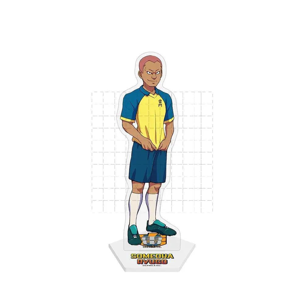 Inazuma eleven endo mamoru acrylic stand featuring a cartoon character in blue and yellow soccer jersey with green cleats