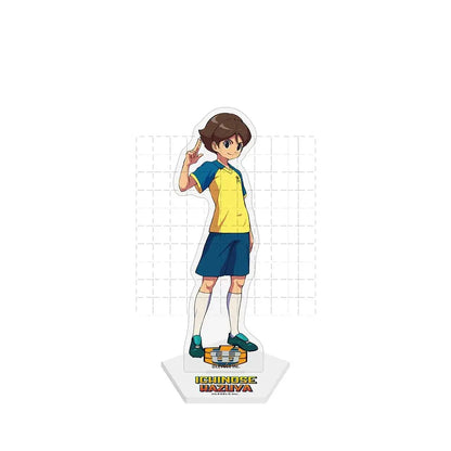 Inazuma eleven endo mamoru acrylic stand doll featuring anime character in yellow and blue soccer uniform making peace sign
