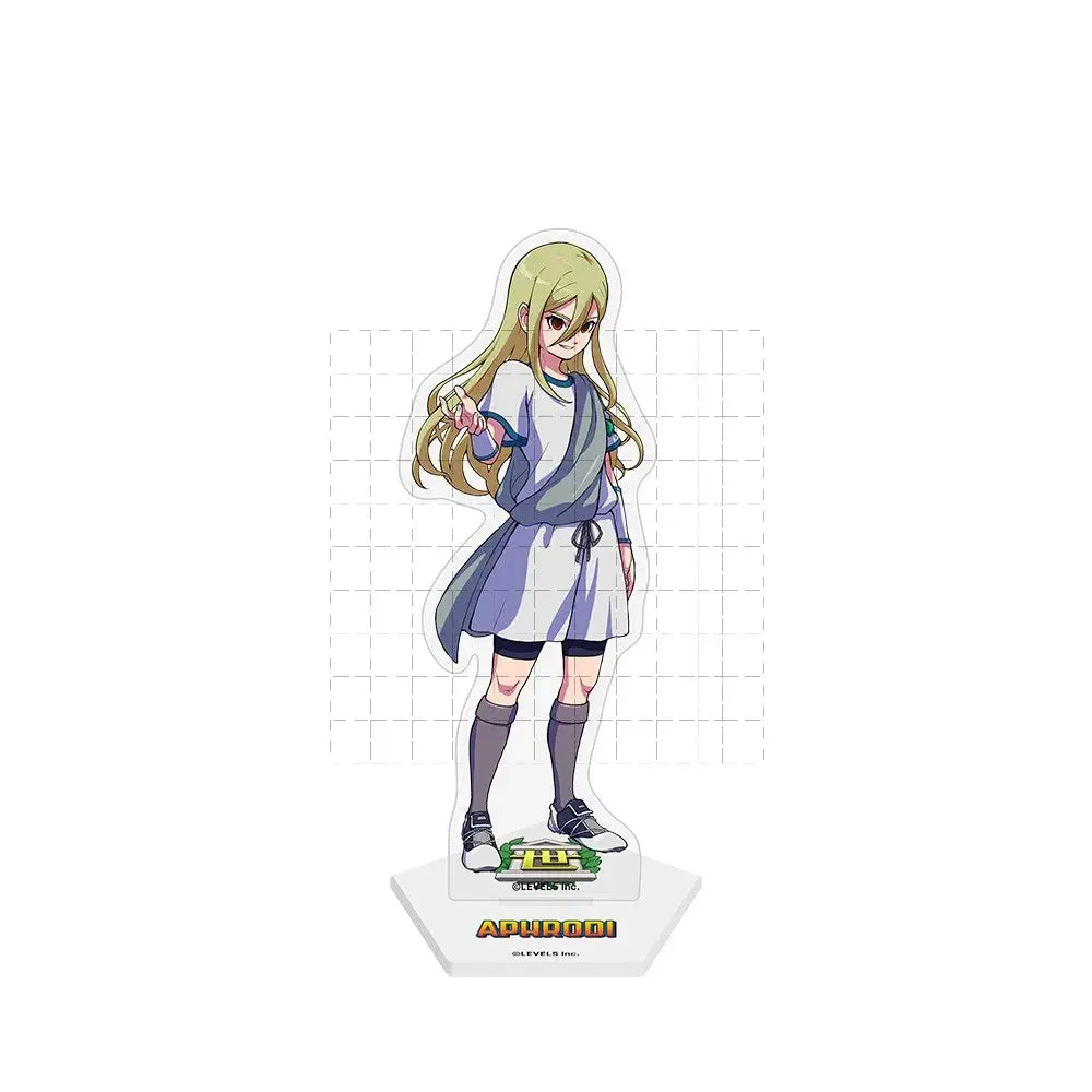 Clear acrylic stand doll of inazuma eleven endo mamoru anime figure with blonde hair in school uniform and knee-high socks