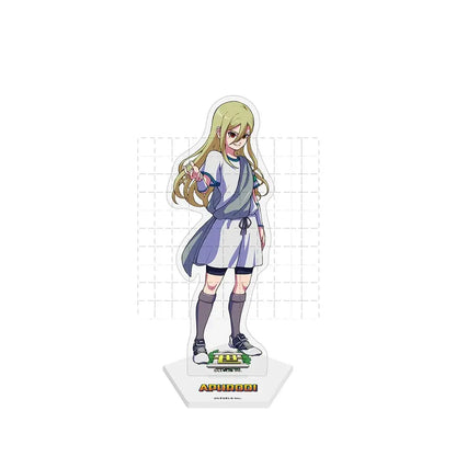 Clear acrylic stand doll of inazuma eleven endo mamoru anime figure with blonde hair in school uniform and knee-high socks