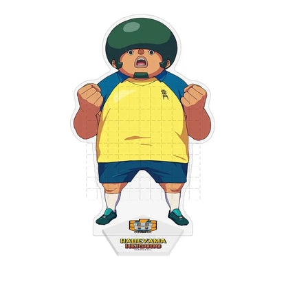 Inazuma eleven endo mamoru acrylic stand doll featuring a green helmeted yellow-shirted figure on a clear base