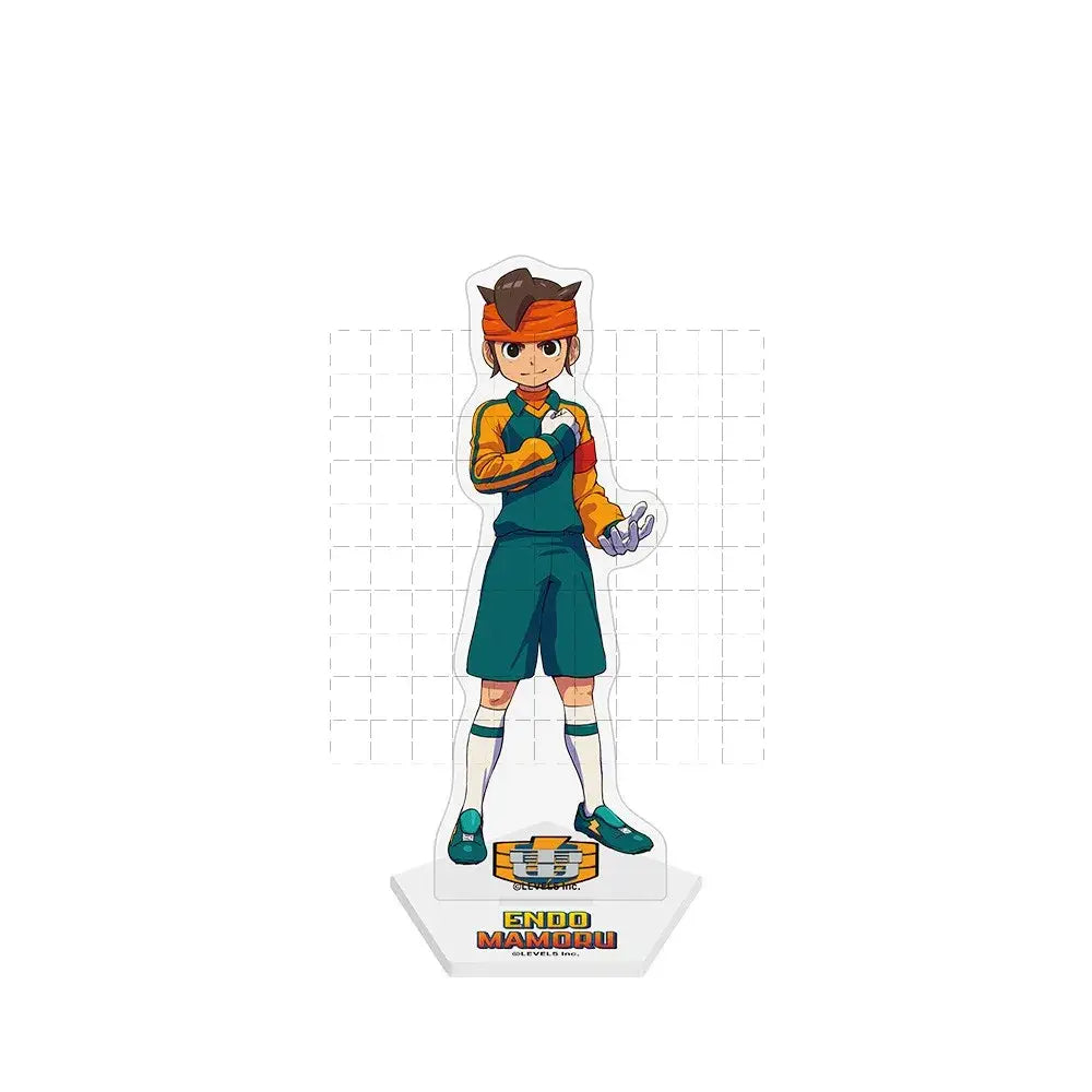 Inazuma eleven endo mamoru acrylic stand featuring a cartoon character with brown hair and orange headband in green shorts