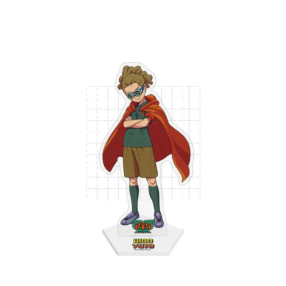 Inazuma eleven endo mamoru acrylic stand doll featuring a cartoon character with green goggles and orange cape