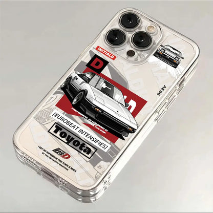 Clear transparent phone case featuring a white toyota ae86 with red and black graphic design initial d ae86 phone case