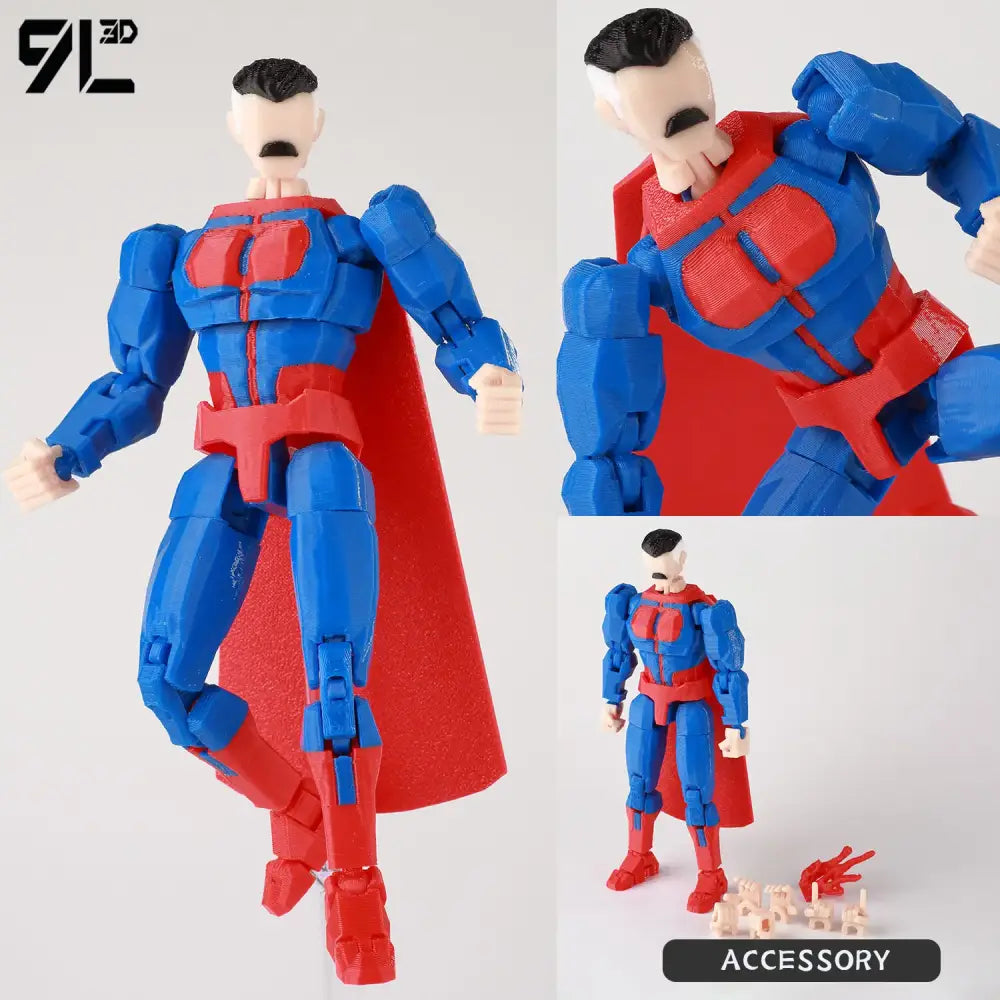 Invincible boy conquer action figure in blue and red with textured cape and multi-jointed poseable molded plastic body