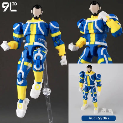 Invincible boy conquer action figure with blue and yellow armor and white accents in a multi-jointed poseable design