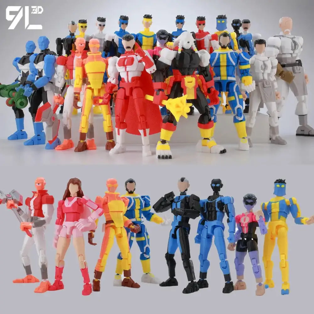 Invincible boy conquer multi-jointed poseable action figure with colorful articulated superhero outfits in various poses
