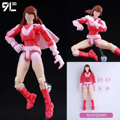 Red and pink plastic invincible boy conquer multi-jointed poseable action figure with beige skin tones and superhero outfit