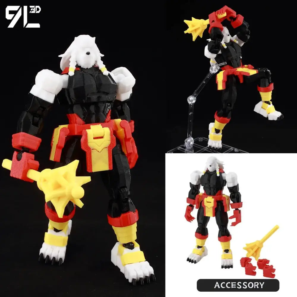 Invincible boy conquer action figure in black red and yellow armor with white fur accents multi-jointed poseable toy