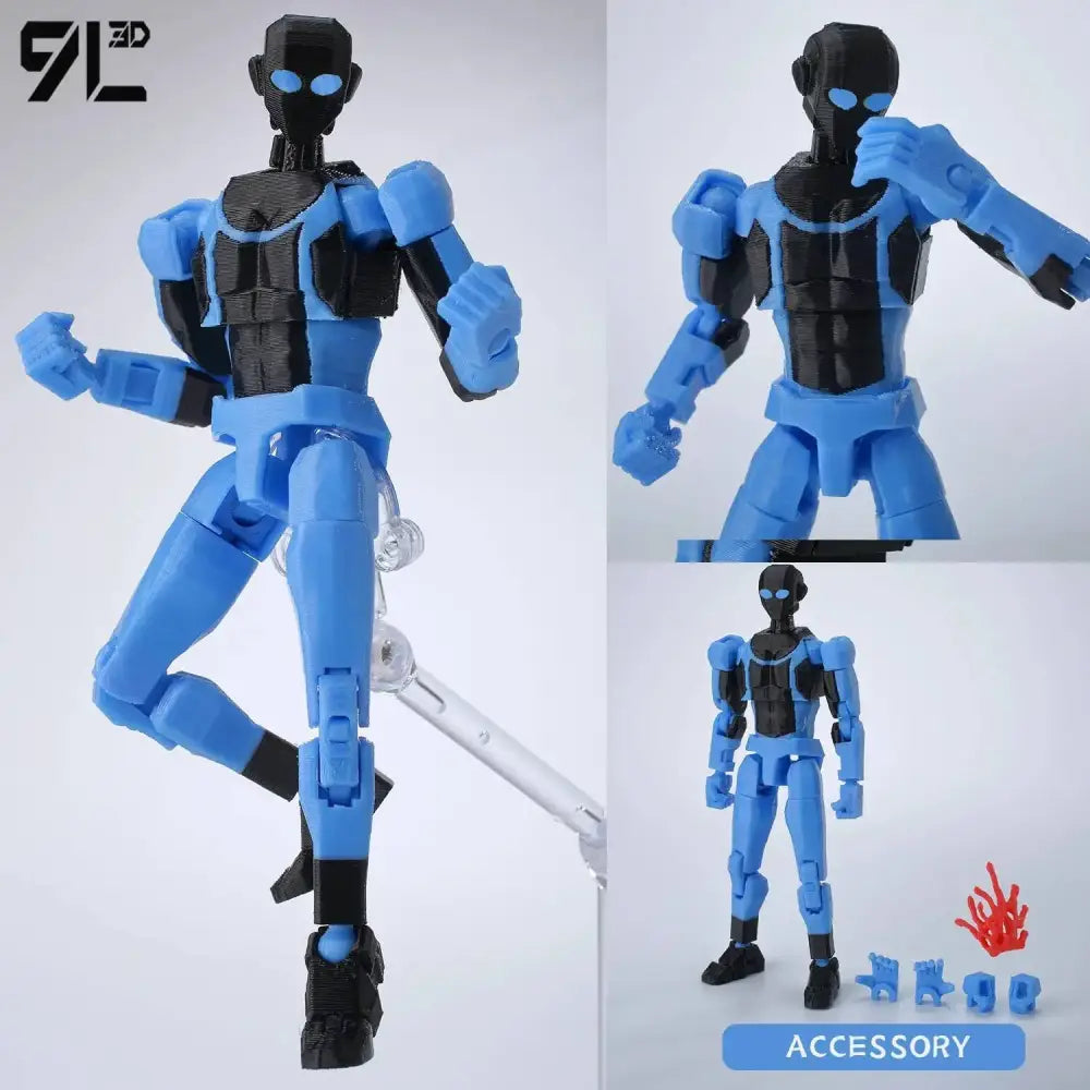 Invincible boy conquer action figure with blue and black segmented armor and glowing blue eyes multi-jointed poseable