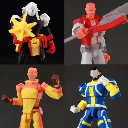 Four colorful plastic invincible boy conquer action figures with multi-jointed poseable design and distinct accessories