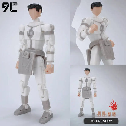 White and gray articulated invincible boy conquer action figure with black hair and detailed armored suit design