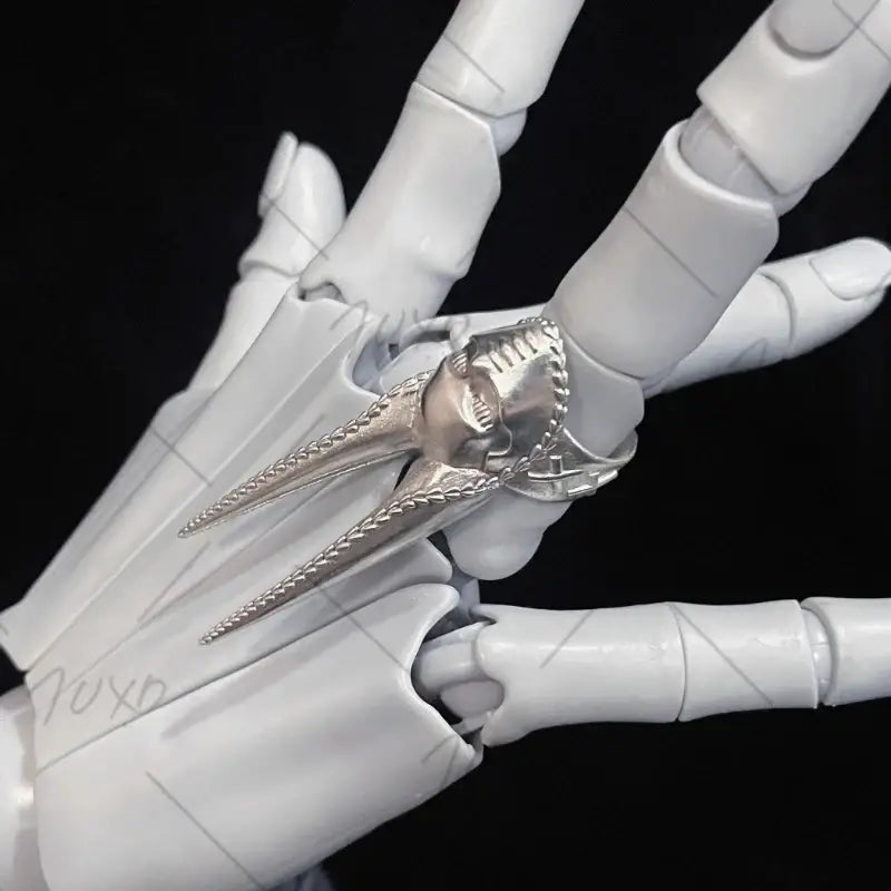 Silver d4c cosplay ring with skull design and claw extensions inspired by jojo’s bizarre adventure steel ball run