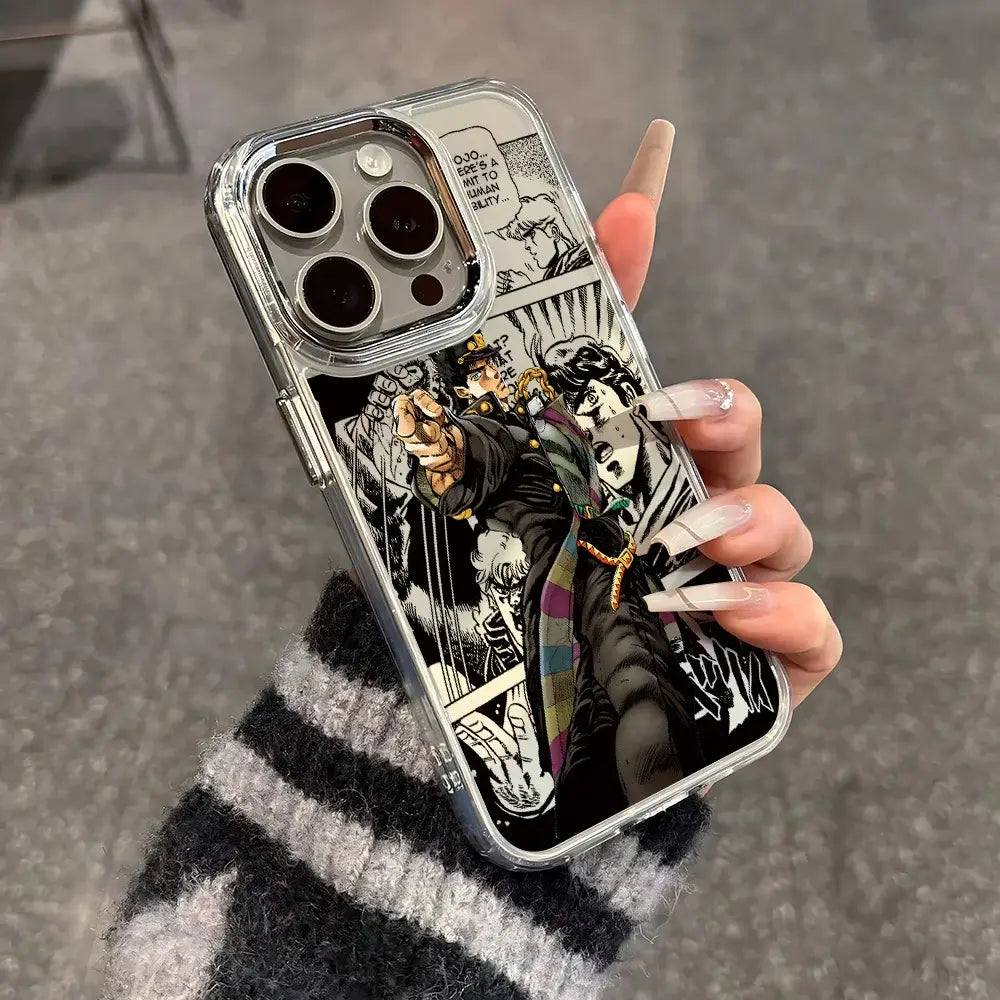 Clear soft cover phone case featuring black and white jojo’s bizarre adventure comic panel with jotaro kujo pointing