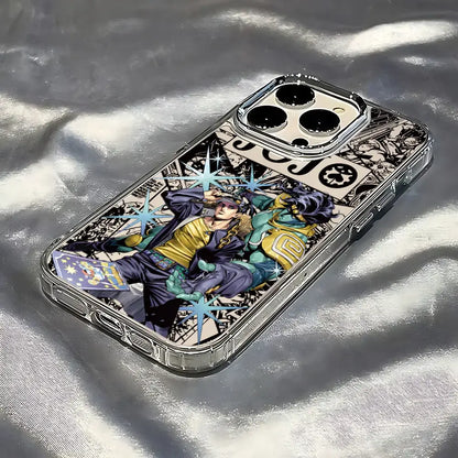 Clear soft cover phone case featuring vibrant jojo’s bizarre adventure anime art with bold comic style background