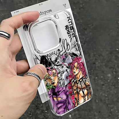 Clear soft cover phone case featuring vibrant jojo’s bizarre adventure anime characters in bold colorful design
