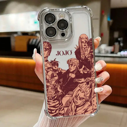 Clear samsung galaxy phone case with transparent bumper and maroon bizarre adventure jotaro illustration back side