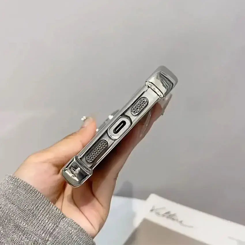 Silver metallic samsung galaxy bizarre adventure jotaro phone case with textured grilles and sleek modern design back view
