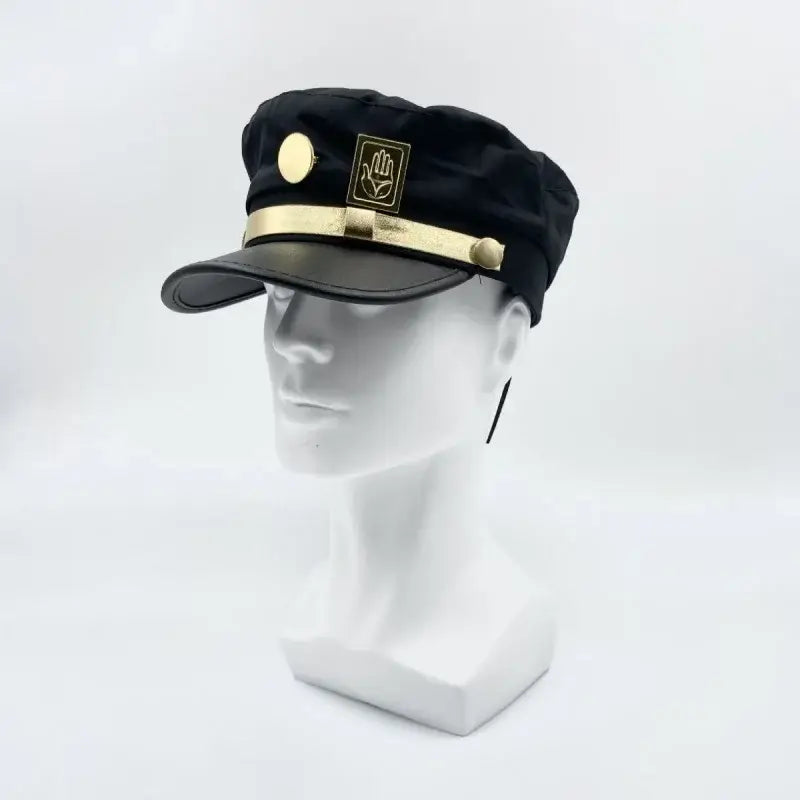 Black fabric cap with gold metal band and hand emblem for jojo’s bizarre adventure kujo jotaro cosplay