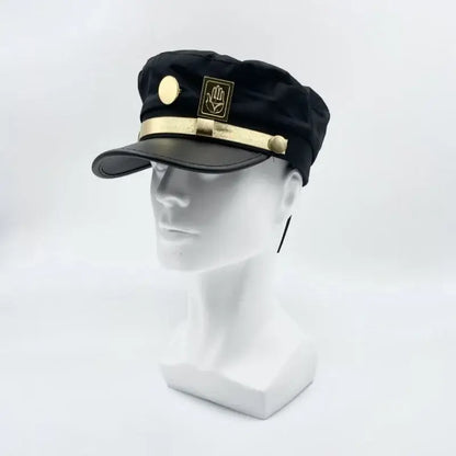 Black fabric cap with gold metal band and hand emblem for jojo’s bizarre adventure kujo jotaro cosplay
