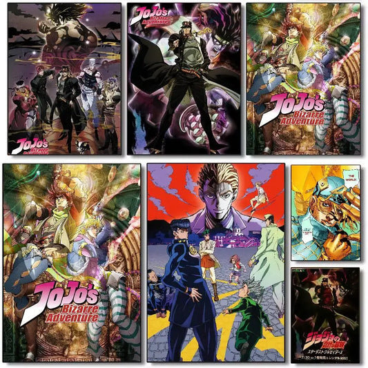 Set of six vibrant anime style bizarre adventure canvas poster prints perfect for living room decor