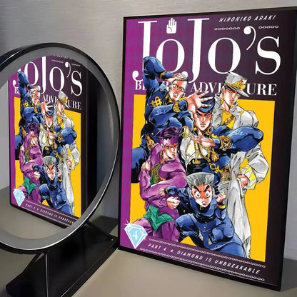 Vibrant purple and yellow jojo’s bizarre adventure canvas poster part 4 diamond is unbreakable for living room decor