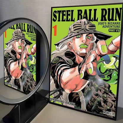 Vibrant lime green and black canvas poster of jojo’s bizarre adventure featuring a dynamic character for living room decor